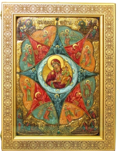 Живописная икона Неопалимая купина в киоте
